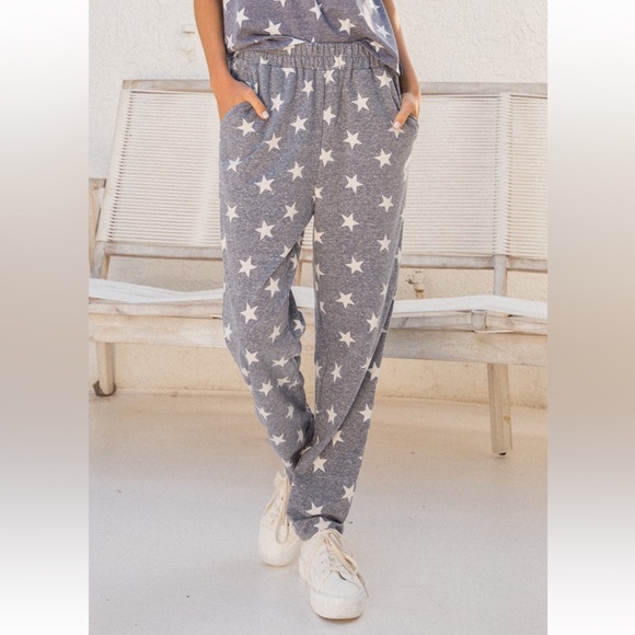 108. Star Print Hoodie & French Terry Pant Set Navy/Ivory - Picture 5 of 5